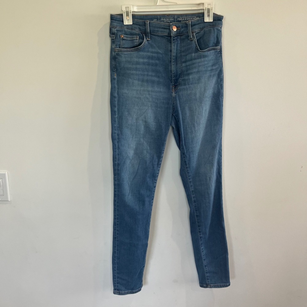 HM True To You Skinny Jeans Medium Wash High Rise Size L Stretch Denim